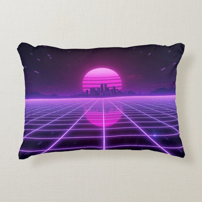 Coussins Décoratifs Grille néon synthwave rétro des années 80 (Devant)