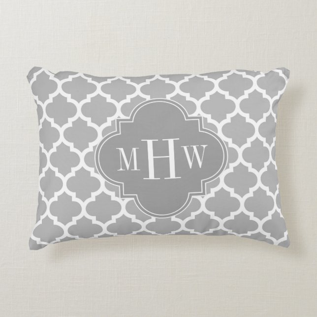 Coussins Décoratifs Gris Blanc Marocain #5 Gris foncé 3 Monogramme ini (Devant)