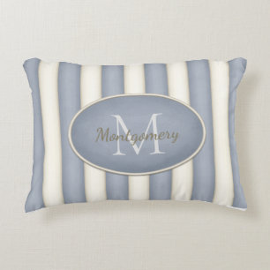 Coussins Décoratifs Gris et rayures de crème Monogramme encadré ovale