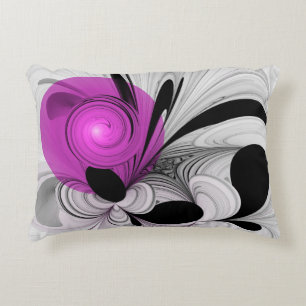 Coussins Décoratifs Gris Noir Abstrait Avec Art Fractal Magenta