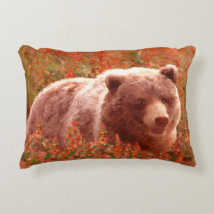 Coussins Décoratifs Grizzly Bear Cub dans Fireweed Peinture Art de la 