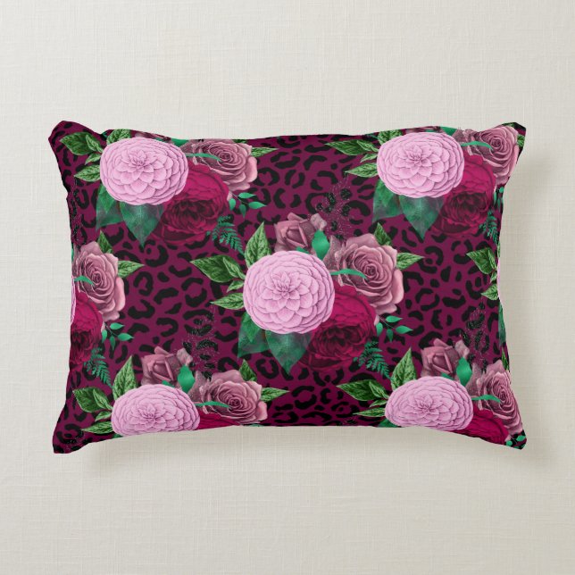 Coussins Décoratifs Guépard Léopard Floral Motif Fleur (Devant)
