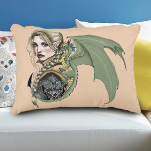 Coussins Décoratifs Guerrière elfe dragon fantaisie magique médiévale