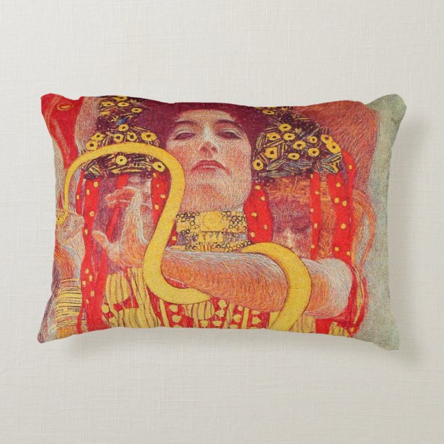 Coussins Décoratifs Gustav Klimt Red Woman Gold Snake Peinture (Dos)