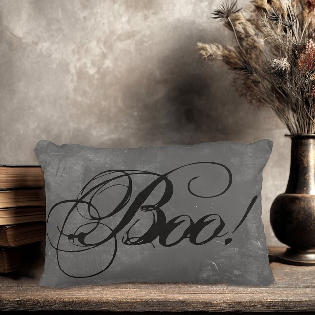 Coussins Décoratifs Halloween noir chic (Elegant Script Boo Halloween Throw Pillow)