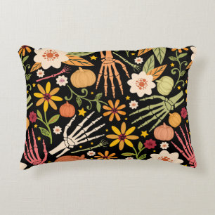 Coussins Décoratifs Halloween sans couture motif avec os et floral e