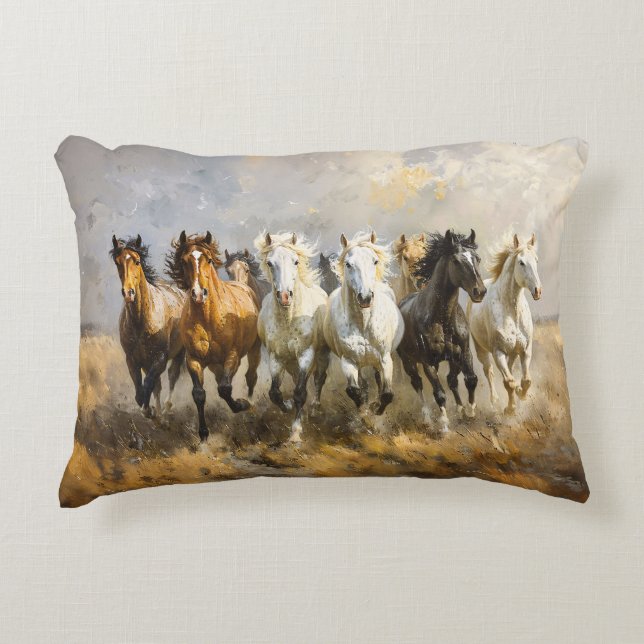 Coussins Décoratifs Harde de Cheval Galloping Mustang Peinture (Devant)