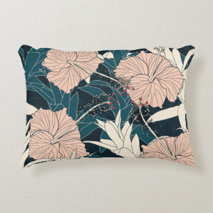 Coussins Décoratifs Hibiscus rose tropical, arrière - plan sombre