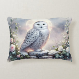 Coussins Décoratifs Hibou des neiges dans un jardin d'hiver au clair d