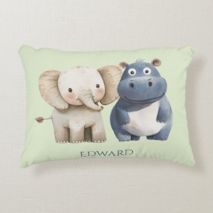 Coussins Décoratifs Hippopotame et éléphant de safari bleu mignon