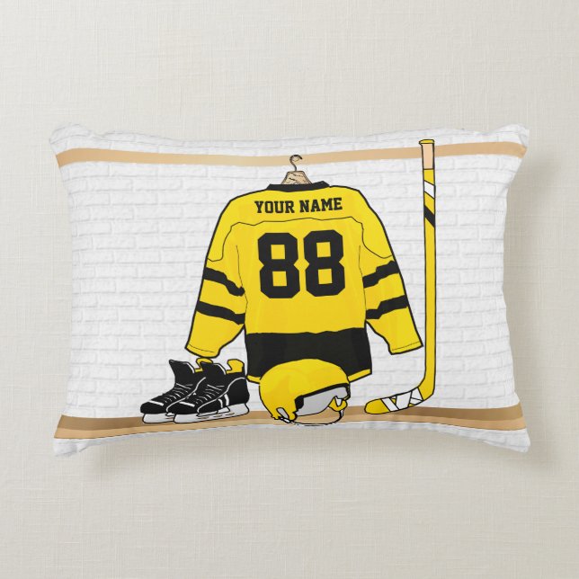 Coussins Décoratifs Hockey sur glace jaune et noir personnalisé Jersey (Devant)
