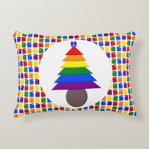Coussins Décoratifs Hommes gais Arbre de Noël arc-en-ciel et présente 