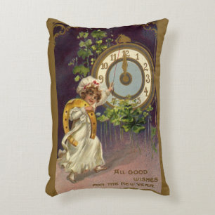 Coussins Décoratifs Horloge Irlandaise de Nouvel An Vintage à Minuit