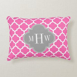 Coussins Décoratifs Hot Pink #2 Wht Moroccan #5 Dk Gray Name Monogram