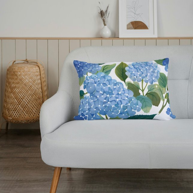 Coussins Décoratifs Hydrangea Bleue Floral Côté Mer Aquarelle (Créateur téléchargé)