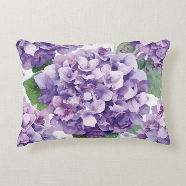 Coussins Décoratifs Hydrangea Violette Fleur Lavande Aquarelle  (Devant)