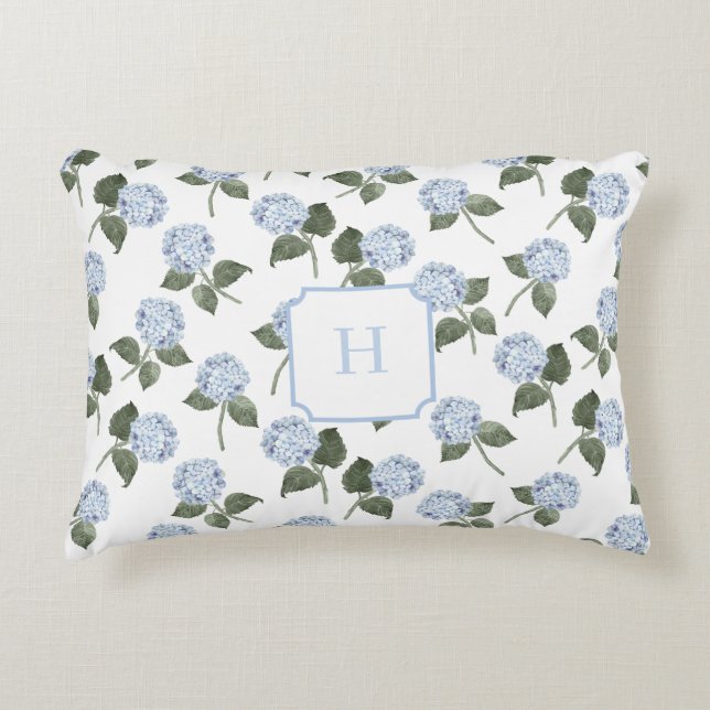 Coussins Décoratifs Hydrangée Bleue Fleur Monogramme   (Devant)