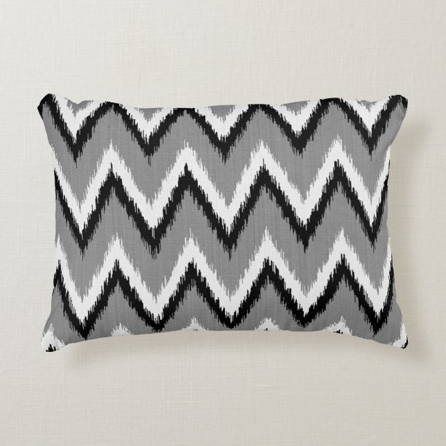 Coussins Décoratifs Ikat Chevron Gris / Gris, Noir & Blanc (Devant)