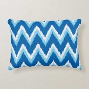 Coussins Décoratifs Ikat Chevron Stripes - Cobalt, Sky Blue et White