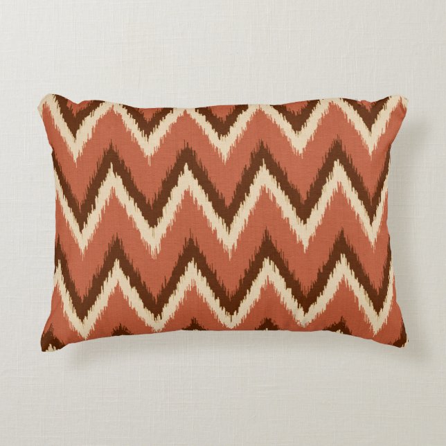 Coussins Décoratifs Ikat Chevron Stripes - Rouille, Brown et beige (Devant)