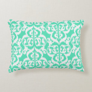 Coussins Décoratifs Ikat Damassé Mauresque - aqua et blanc