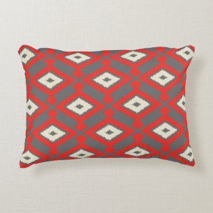Coussins Décoratifs Ikat Motif - Rouge, gris et beige