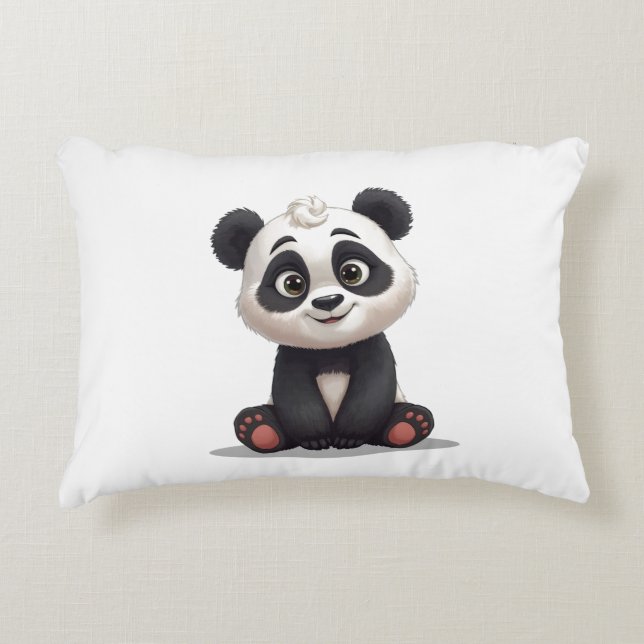 Coussins Décoratifs Illustration de dessin animé d'ours panda assis (Devant)