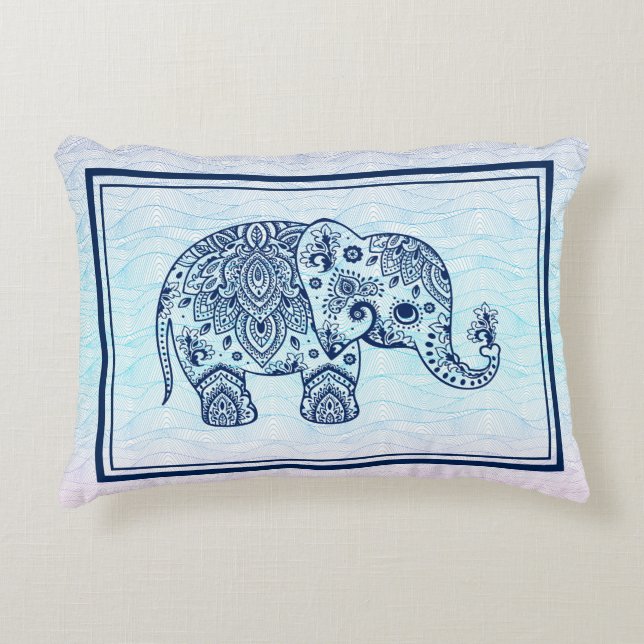 Coussins Décoratifs Illustration de l'éléphant Navy-Blue Paisley (Devant)