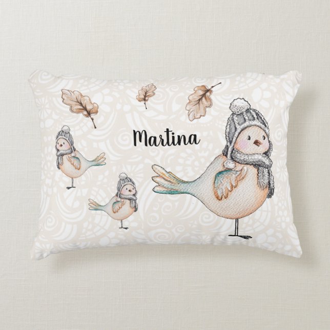Coussins Décoratifs Illustration de moineau mignon d'hiver (Devant)