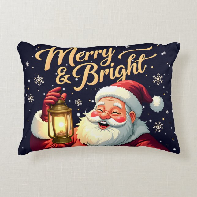 Coussins Décoratifs Illustration du Père Noël joyeux et lumineux tenan (Devant)