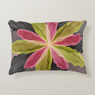 Coussins Décoratifs Imaginaire rose vert anthracite Fleur Fractal Art