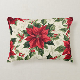 Coussins Décoratifs Impression classique rouge vert de Noël Poinsettia