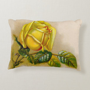 Coussins Décoratifs Impression d'art antique fine de rose jaune