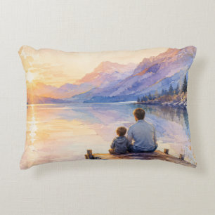 Coussins Décoratifs Impression d'art aquarelle du lac Père et Fils