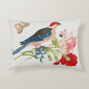 Coussins Décoratifs Impression d'art floral papillon oiseau rose vinta