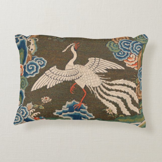 Coussins Décoratifs Impression de broderie en soie blanche antique chi (Dos)