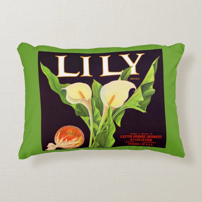 Coussins Décoratifs Impression étiquette de caisses orange Lily 1930 (Devant)
