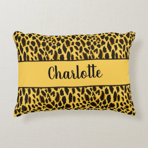 Coussins Décoratifs Impression guépard jaune avec taches noires et nom