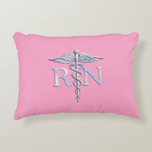 Coussins Décoratifs Infirmière inscrite RN Caduceus sur Pastel Pink