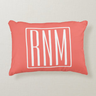 Coussins Décoratifs Initiales Monogramme Blanc Sur Corail