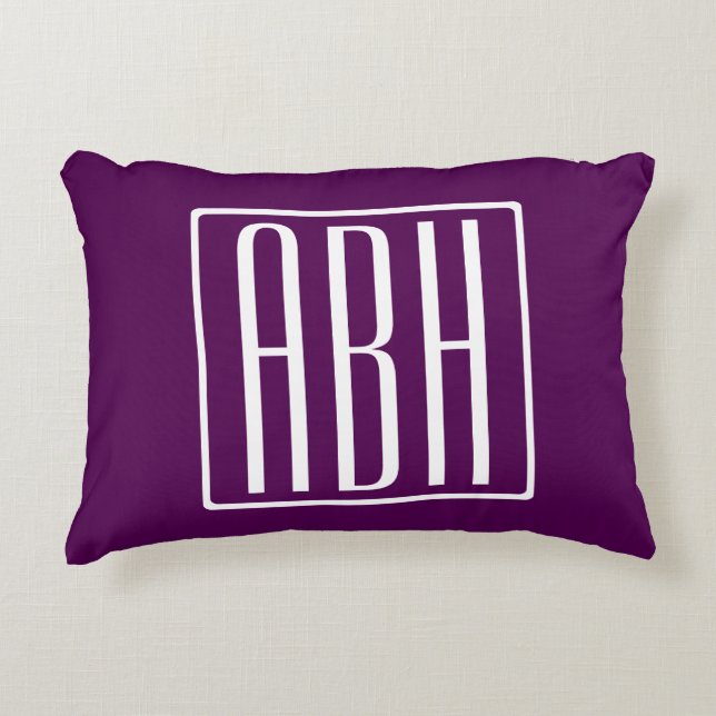 Coussins Décoratifs Initiales Monogramme | Blanc Sur Violet Foncé (Devant)
