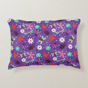 Coussins Décoratifs Insectes et fleurs colorés sur fond violet