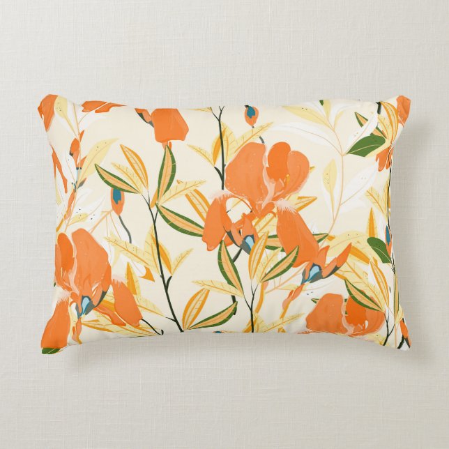 Coussins Décoratifs Iris orange : motif floral transparent (Devant)