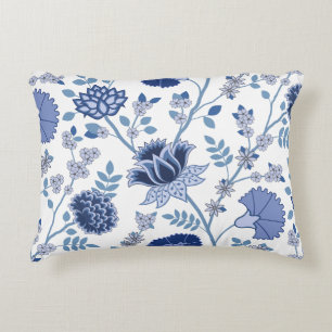 Coussins Décoratifs Jacobean Floral Lg Motif Bleu sur Blanc