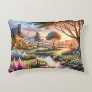 Coussins Décoratifs Jardin de Cottage Fantaisiste au Coucher du Soleil