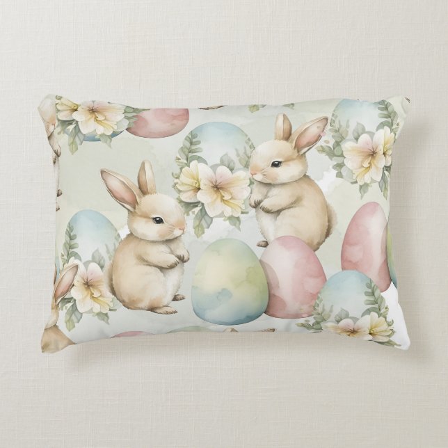 Coussins Décoratifs Jardin de lapins à l'aquarelle (Devant)