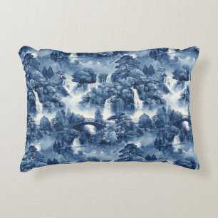 Coussins Décoratifs Jardin d'eau japonais en porcelaine blanche bleue