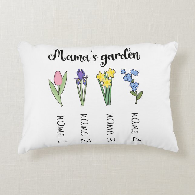 Coussins Décoratifs Jardin fleuri de Mama avec 4 noms personnalisés (Devant)