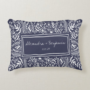 Coussins Décoratifs Jardin Floral en Bordure Bleue Mariage personnalis