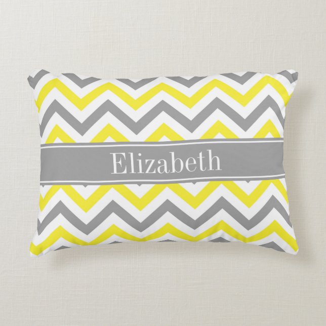 Coussins Décoratifs Jaune Gris Foncé Blanc Grand Chevron Gris Monogram (Devant)